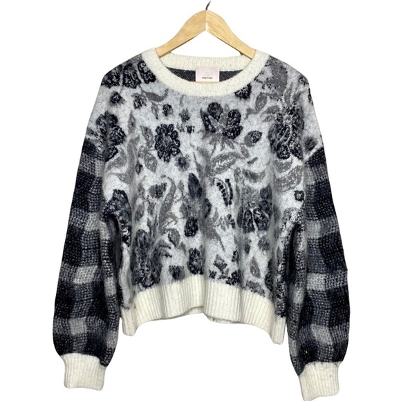Cinq A Sept Genevieve Pullover Sweater in floral plaid wool & alpaca medium - Picture 2 of 7